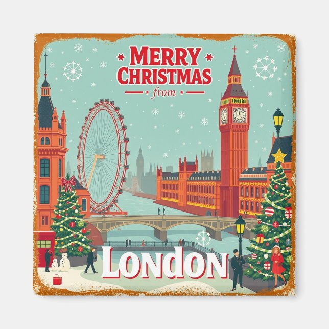 Vintage Retro God jul från London Magnet (Framsidan)
