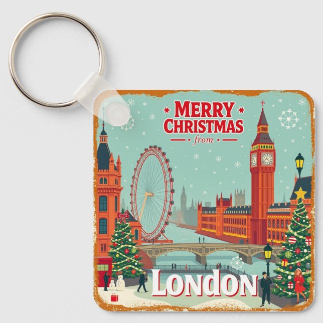 Vintage Retro God jul från London Nyckelring (Framsida)