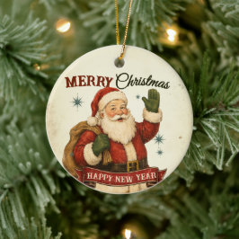 Vintage Retro God Jul & Gott Nytt År Julgransprydnad Keramik