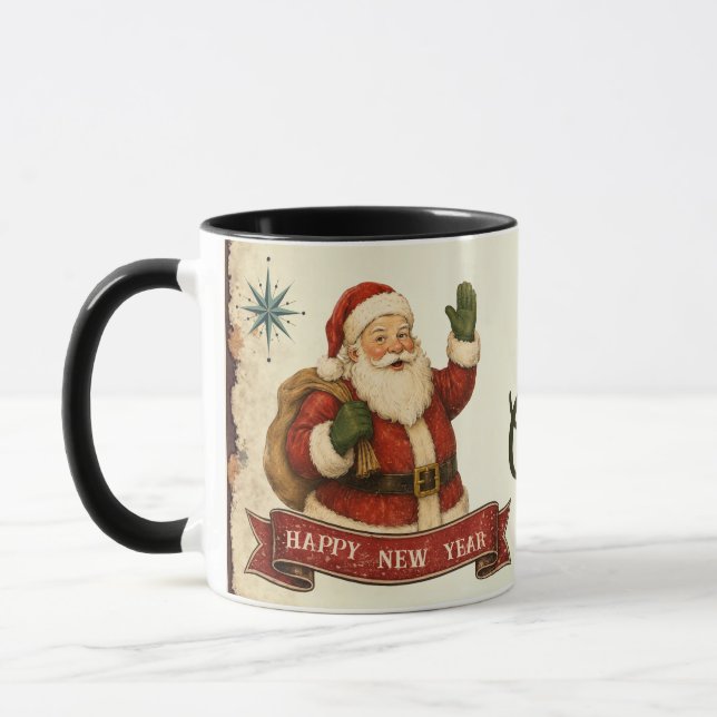 Vintage Retro God Jul & Gott Nytt År  Mugg (Vänster)