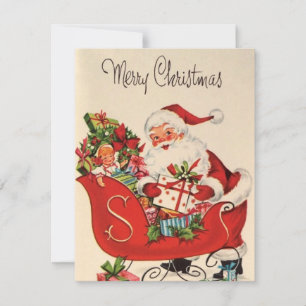 Vintage Retro God jul Santa in Sleigh Julkort