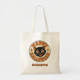 Vintage Retro Gott Halloween Svart Katt Tygkasse