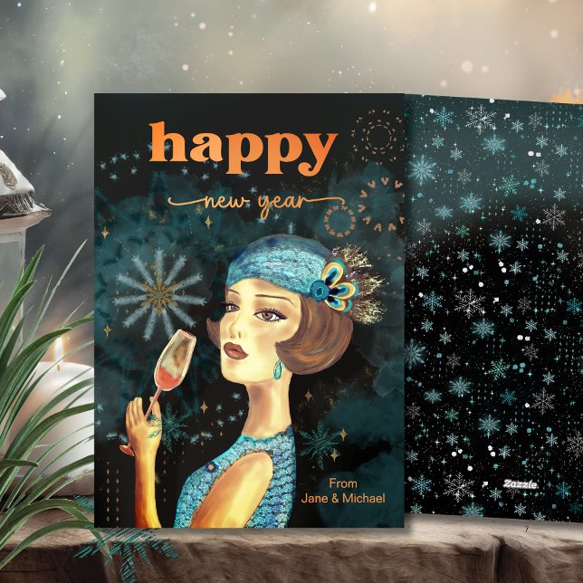 Vintage Retro Gott nytt år Julkort (Vintage Retro Happy New Year Holiday Card)