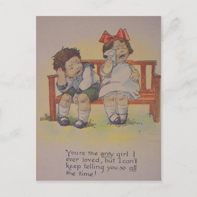 Vintage Retro Gråter Valentine Card Helg Vykort (Framsida)