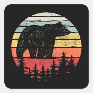 Vintage Retro Grizzly Bear Fyrkantigt Klistermärke