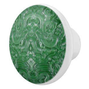 vintage retro grönt jade chinese drake mönster knopp