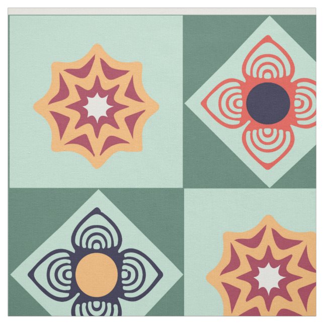 Vintage Retro Grönt Mönster Fabric Tyg (Provkarta)