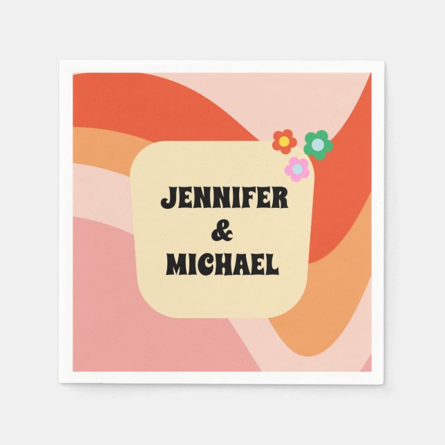 Vintage Retro Groovy Bröllop-Party Napkins Pappersservett (Framsidan)