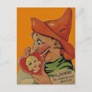 Vintage Retro Halloween Valentine Card Helg Vykort