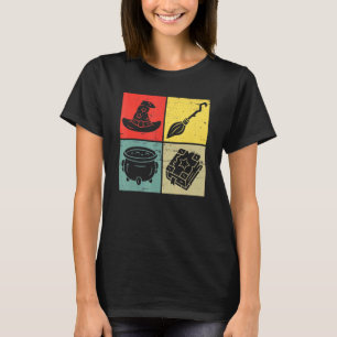 Vintage Retro Halloween Witch Hat Broom Poste Spe T Shirt
