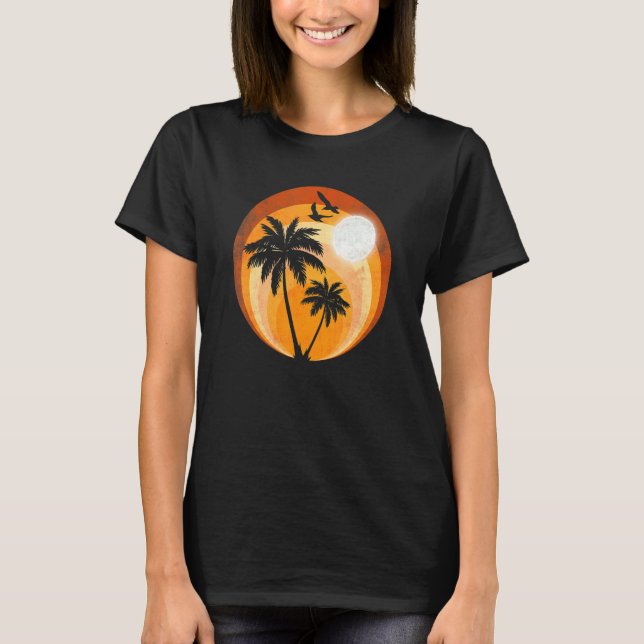 Vintage Retro Handflatan Träd Solnedgång - sammanf T Shirt (Framsida)