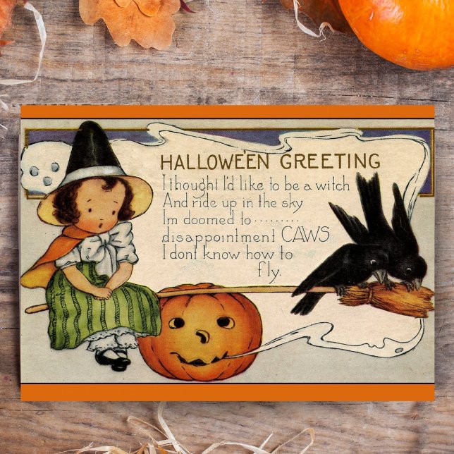 Vintage Retro Happy halloween Hälsning Anpassnings Helgkort (Vintage Retro Happy Halloween Greetings Custom Card with editable message or just add your name!)