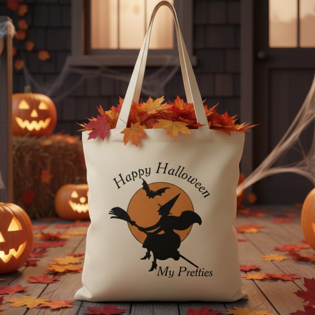 Vintage Retro Happy halloween My Pretties Witch Tygkasse (Vintage Retro Happy Halloween My Pretties Witch Tote Bag)