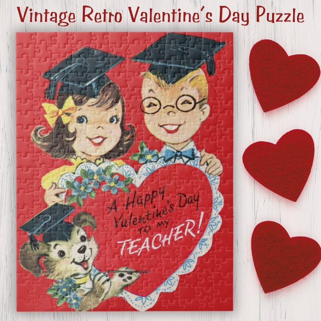 Vintage Retro Happy Valentine Day Lärare Pussel (Vintage Retro Happy Valentine's Day Teacher Jigsaw Puzzle)