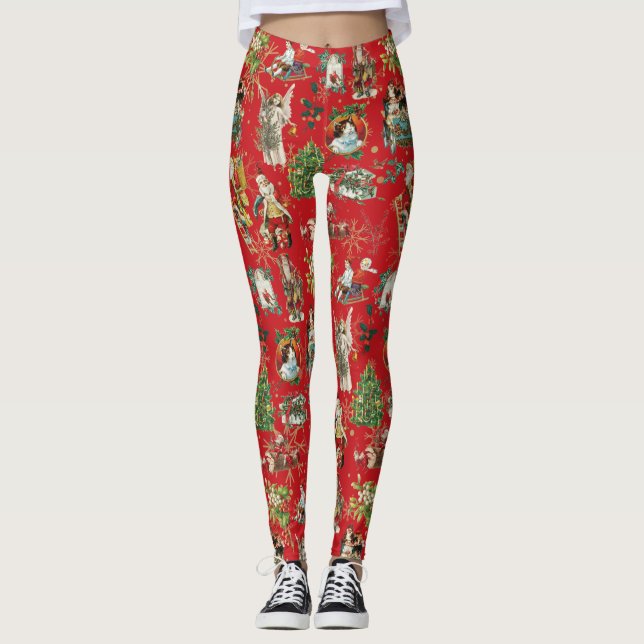 Vintage Retro-Helgdag Jul Festive Red Leggings (Framsida)