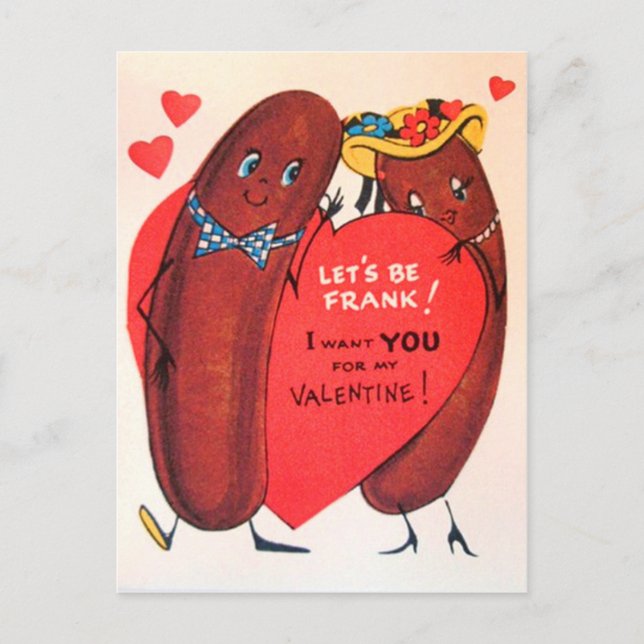 Vintage Retro Hett Hund Valentine Helg Vykort (Framsida)