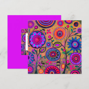Vintage Retro Hippie Flower mönster Shock rosa Julkort