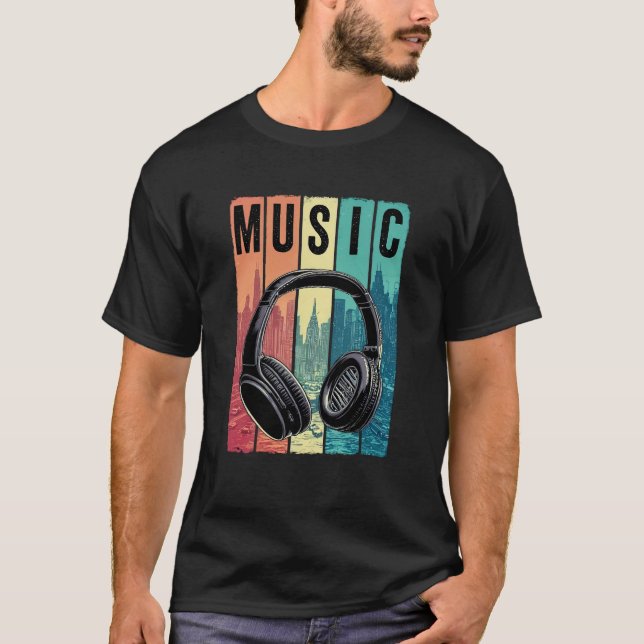 Vintage Retro-hörlurar Music Vibes T Shirt (Framsida)