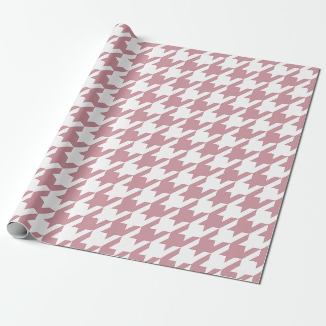 Vintage Retro Houndstooth Mönster Rosa Presentpapper (Utrullad)
