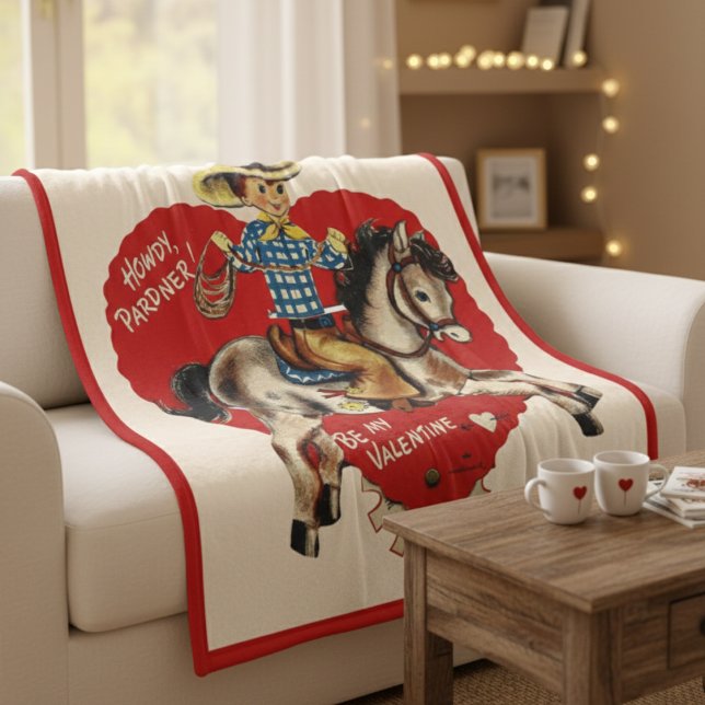 Vintage Retro "Howdy, Pardner!" Valentine Fleecefilt (Vintage Retro "Howdy, Pardner!" Valentine Fleece Blanket)