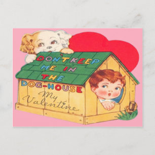 Vintage Retro Hund House Valentine Card Helg Vykort