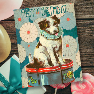 Vintage Retro-Hund på trumma Grattis på födelsedag Kort