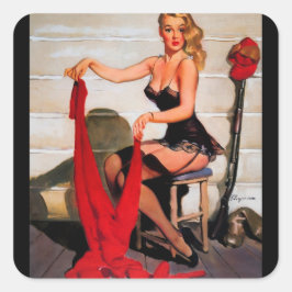 Vintage Retro Hunter Pinup Girl Fyrkantigt Klistermärke