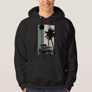 Vintage Retro Husbil Palmträd Strand Solnedgång Gr Hoodie