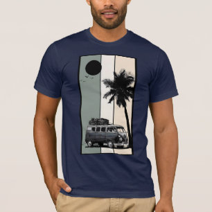 Vintage Retro Husbil Palmträd Strand Solnedgång Gr T Shirt