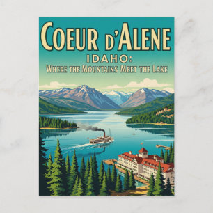 Vintage Retro Idaho Sjö Coeur d'Alene vykort