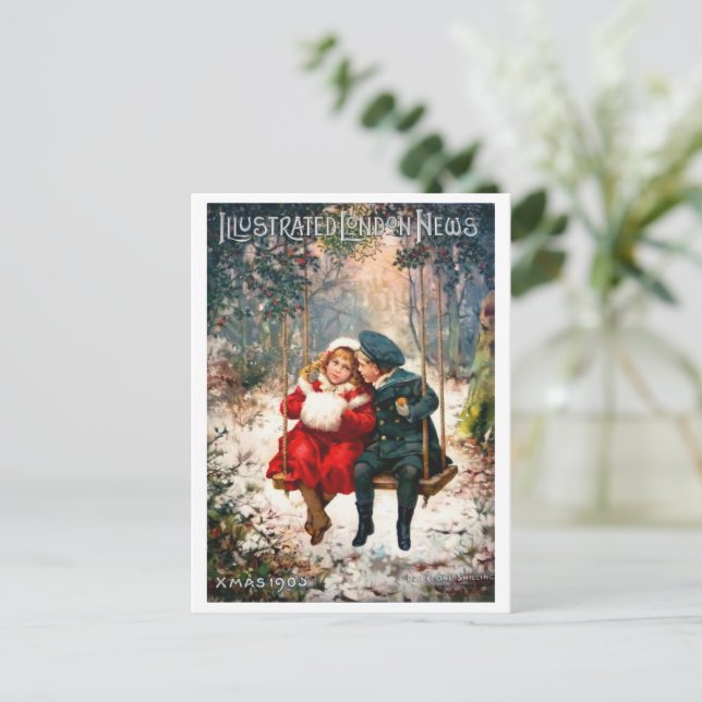 Vintage Retro Illustrated London Nyhetsjul Vykort (Stående Fram)