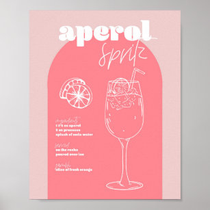 Vintage Retro Inspired Aperol Spritz Recipe Rosa Poster