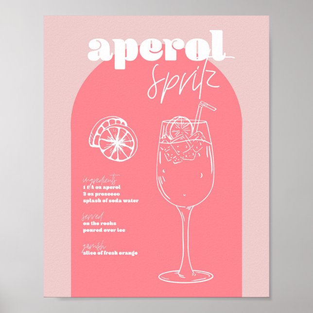Vintage Retro Inspired Aperol Spritz Recipe Rosa Poster (Framsidan)