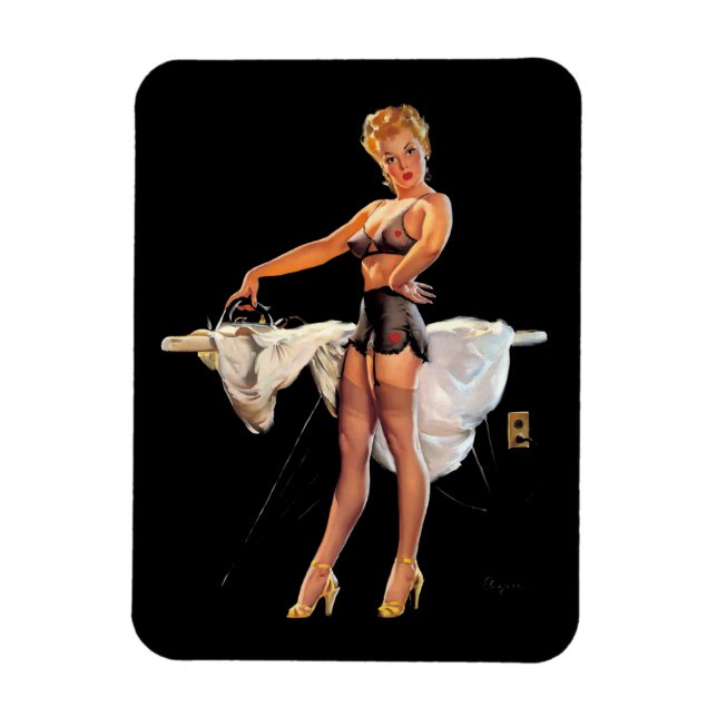 Vintage Retro Ironing Pinup Girl Magnet (Vertikal)
