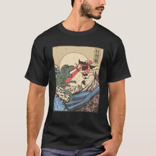 Vintage Retro Japansk Underbar Wave Cat VS Monster T Shirt