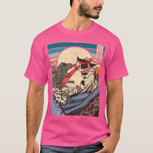 Vintage Retro Japansk Underbar Wave Cat Vs Monster T Shirt