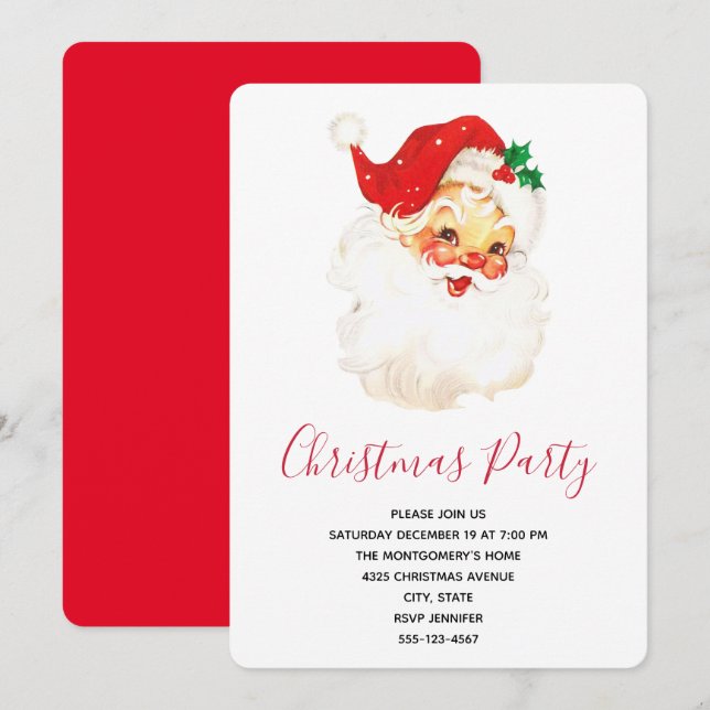 Vintage Retro Jolly Jultomten-jul Inbjudningar (Fram/baksida)