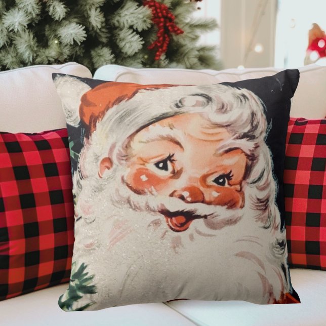 Vintage Retro Jolly Jultomten jul Kudde (Vintage Retro Jolly Santa Claus Christmas Throw Pillow)