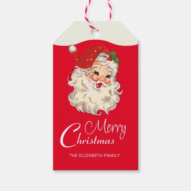 Vintage Retro Jolly Jultomten jul Presentetikett (Framsidan)