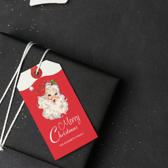 Vintage Retro Jolly Jultomten jul Presentetikett (Vintage Retro Jolly Santa Claus Christmas Gift Tags)