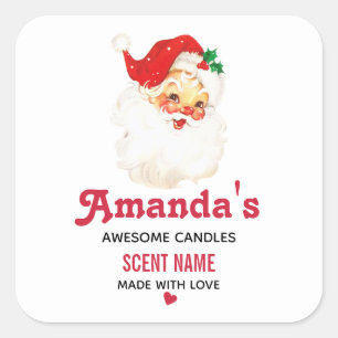 Vintage Retro Jolly Old Jultomten Candle eller Soa Fyrkantigt Klistermärke
