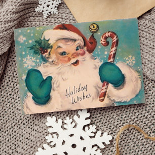 Vintage Retro Jolly Santa med Candy cane Anpassnin Helgkort