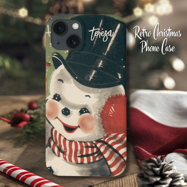 Vintage Retro Jolly Snögubbe Anpassningsbar Helgda (Vintage Retro Jolly Snowman Custom Holiday Case-Mate iPhone Case. Just add your name!)