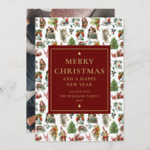 Vintage Retro jul Burgundy Guld Photo