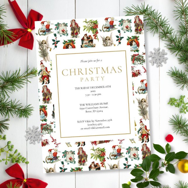 Vintage Retro Jul Firande Inbjudningar (Vintage Retro Christmas Holiday Party Invitation)