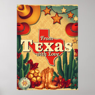 Vintage Retro-jul från Texas med Kärlek Poster