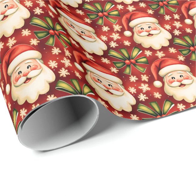 Vintage Retro jul Jultomten och Bows Presentpapper (Rullad Hörn)