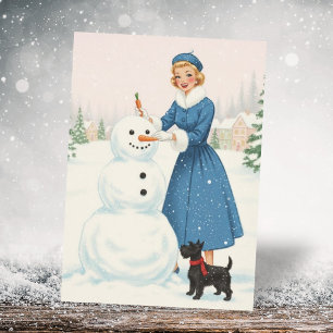 Vintage Retro Jul Kvinna med Scotty Hund Julkort