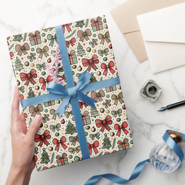 Vintage Retro jul Polka dots Bows Mönster Presentpapper (Gifting)