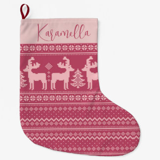 Vintage Retro Jul Reindeer Tröja Mönster Stor Julstrumpa